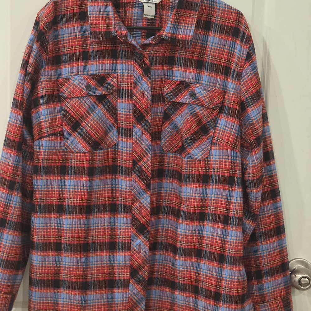 Red and Blue Plaid Button-Up Shirt